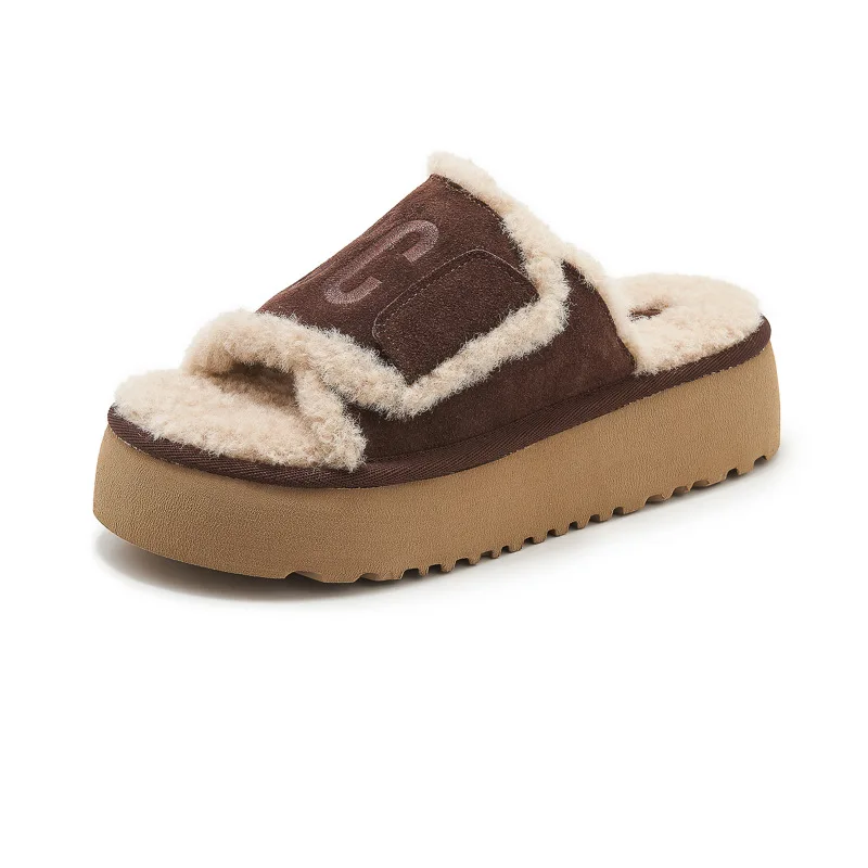 Зимние тапочки пикантная женская обувь на плоской подошве модные толстые