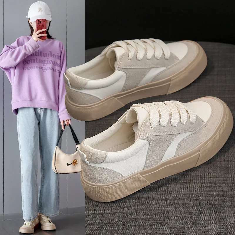 Fashion Casual Cloth Shoes for Women INS Student Comfortable Sneakers Versatile Thick Rubber Soled Shoes Contrast Canvas Shoes