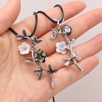 natural shell necklace flower shaped pendant leather cord 2mm charms for elegant women love romantic gift