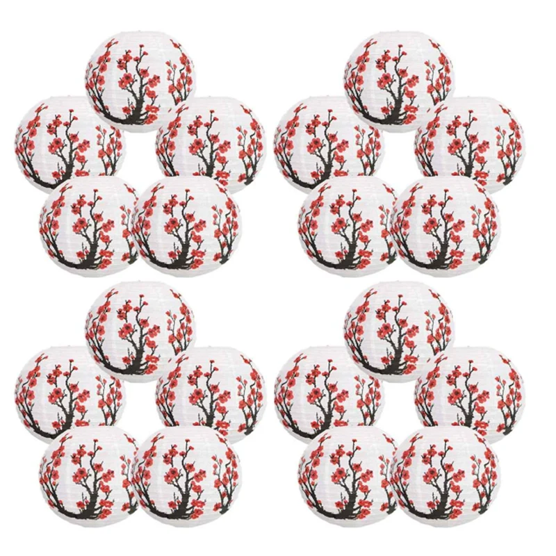 

12-дюймовые японские/Китайские бумажные фонари с цветком вишни (набор из 20 шт., красная Сакура)