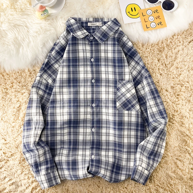 Men's Plaid Long Sleeve Shirts Art Style Autumn Korean Shirt Woman Fashion Trend Casual Oversize Shirt Quality Clothing 2022 New