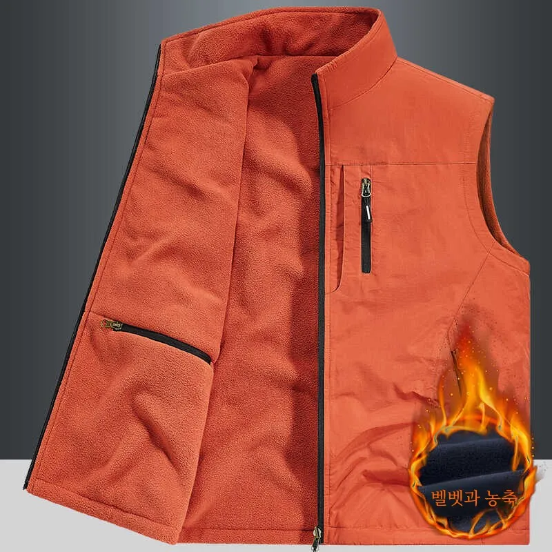 Autumn and Winter Thickened Double-Sided Wear Vest Men's Outdoor Sports Fleece Polar Fleece-lined Photograph...