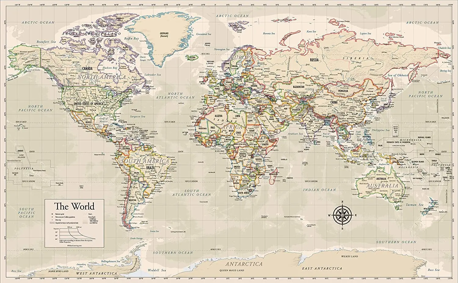 

Antique Style Laminated World Map Wall Chart Map of the World metal sign