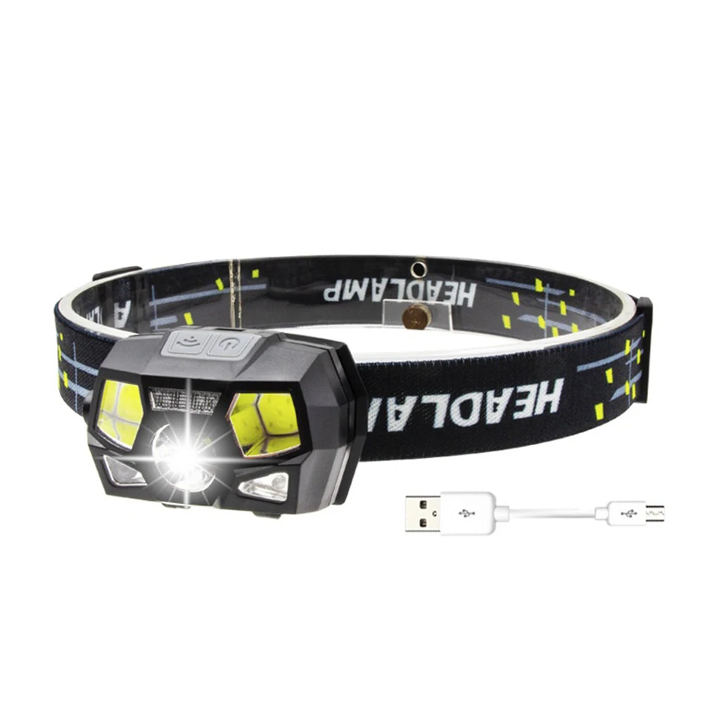 

Powerful XPE+COB LED Headlight Sensor Head Light USB Charging Headlamp Head Torch Flashlight IPX4 Waterproof for Camping Hiking