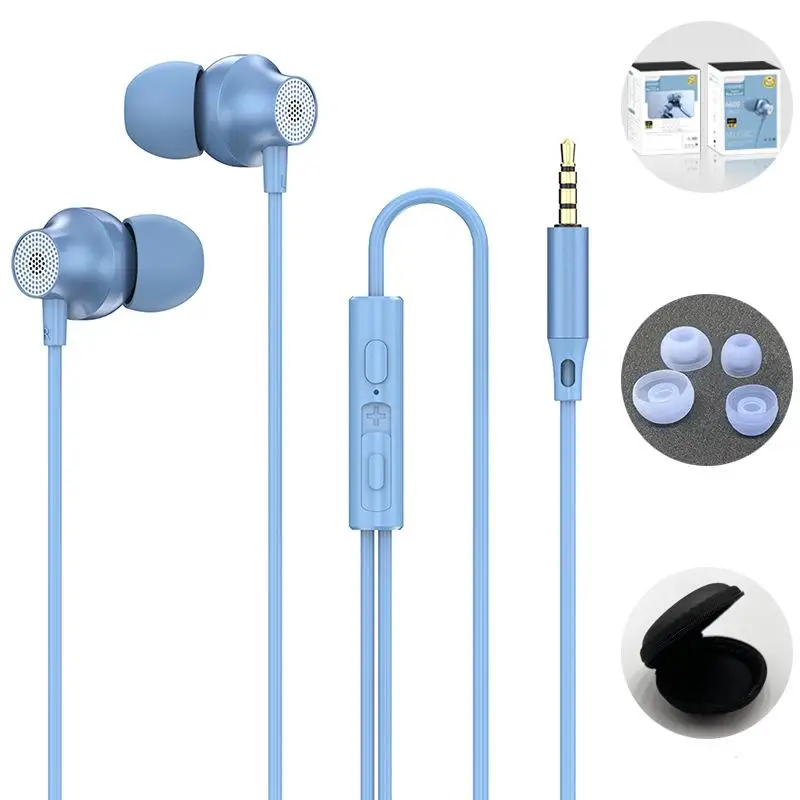 

A609 In-ear Wire-controlled Earphones 3.5mm Round Hole Metal Subwoofer Headset With Box Storage Bag Ear Cap
