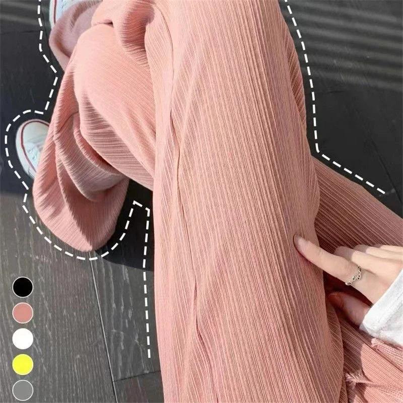 Summer Wide Leg Pants for Women Casual Elastic High Waist New Fashion Loose Long Pants Pleated Pant Trousers Femme