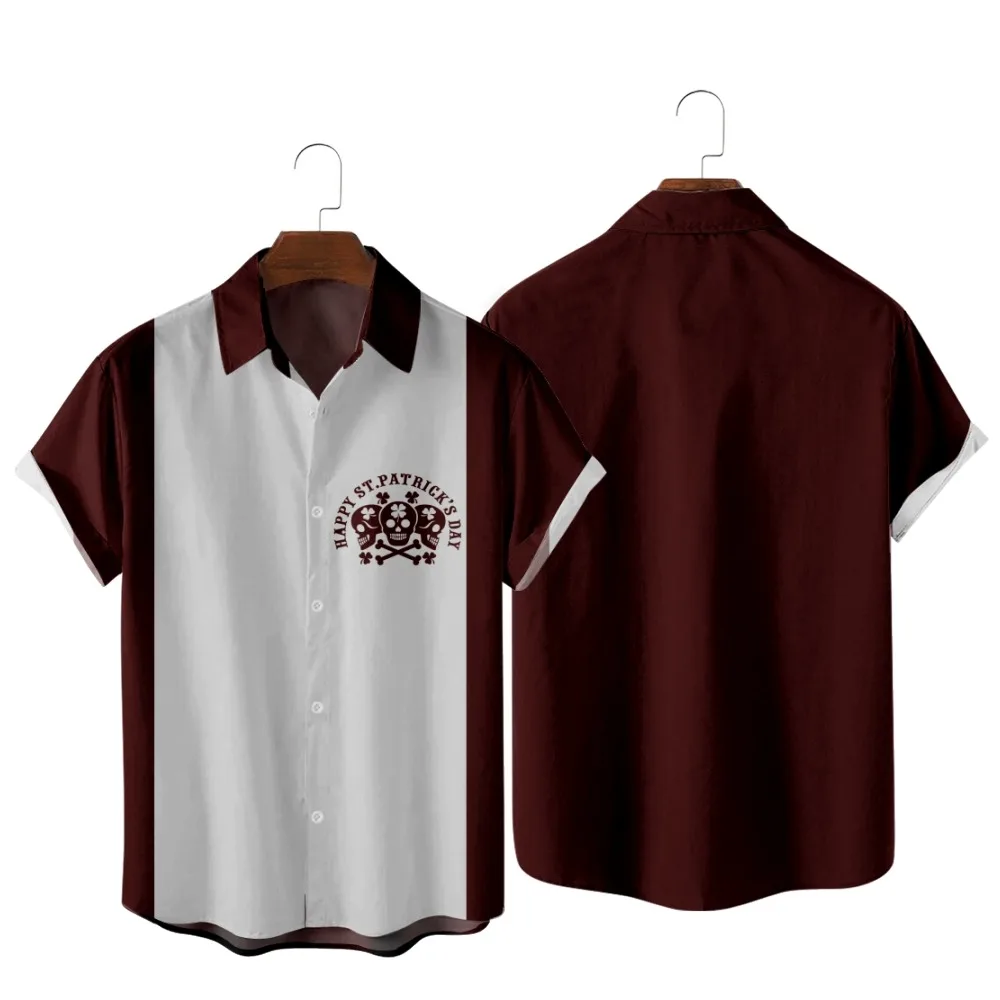 

2022 Fashion Casual Hawaiian Beach Shirt, Burgundy Skull Vintage Print, Summer Shirts for Men and Women