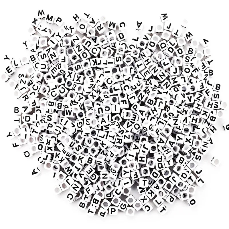 

1000 Pieces Of White + Black Letter Beads, Jewelry Making DIY Necklace Bracelet