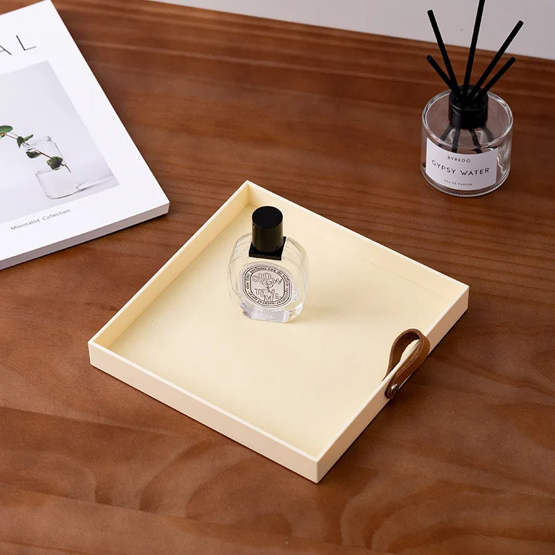 Минималистичный косметический поднос для хранения вещей с кожаной ручкой лоток