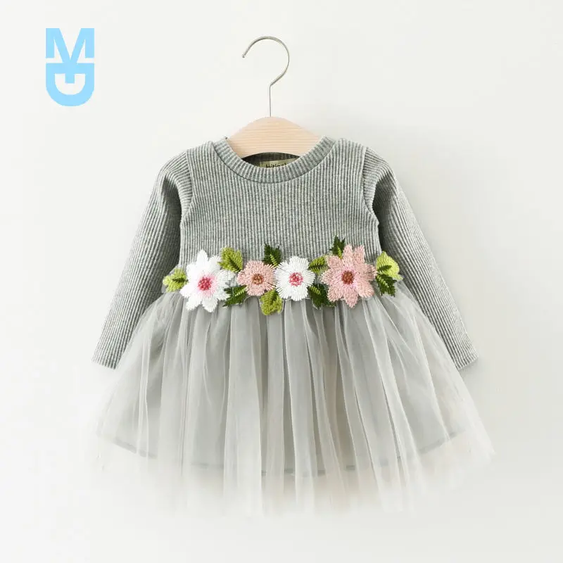 

New born Toddler Princess Dress Baby Girls Flower Dress Long Sleeve Knitted Lace Party Prom Tulle Dresses Kids Xmas Dress Clothe