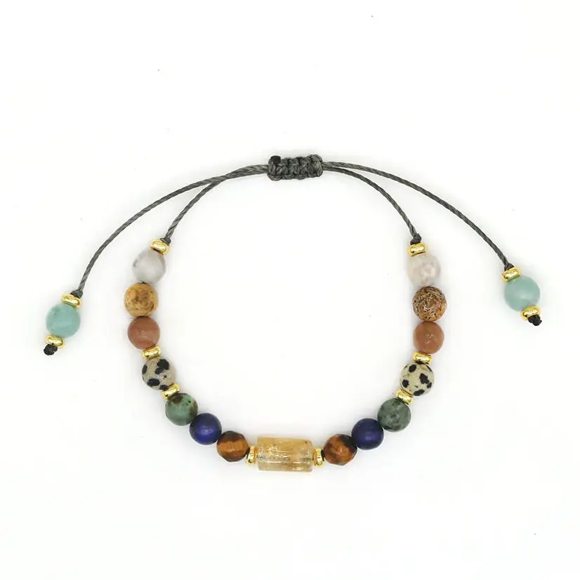 

Vlen Handmade Beaded Bracelets for Women 6mm Natural Stone Jewellery Adjustable Wax Thread Braided Bracelet Gift for Her