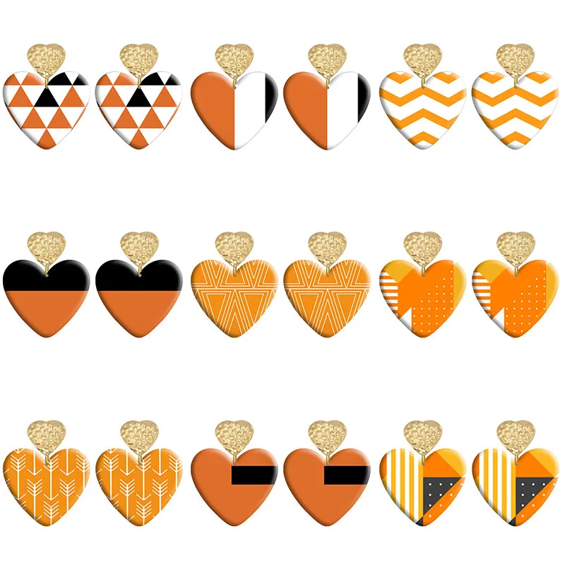 

Orange Geometry Love Acrylic Heart Hook Earrings For Women Piercing Ear Drop Dangle Jewelry R1480