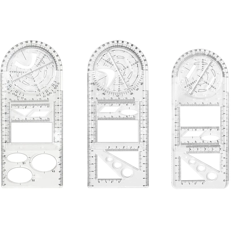

4Pcs Multifunctional Geometric Drawing Ruler Rotation Angle Round Complex Pattern Template Measuring Draft Rulers