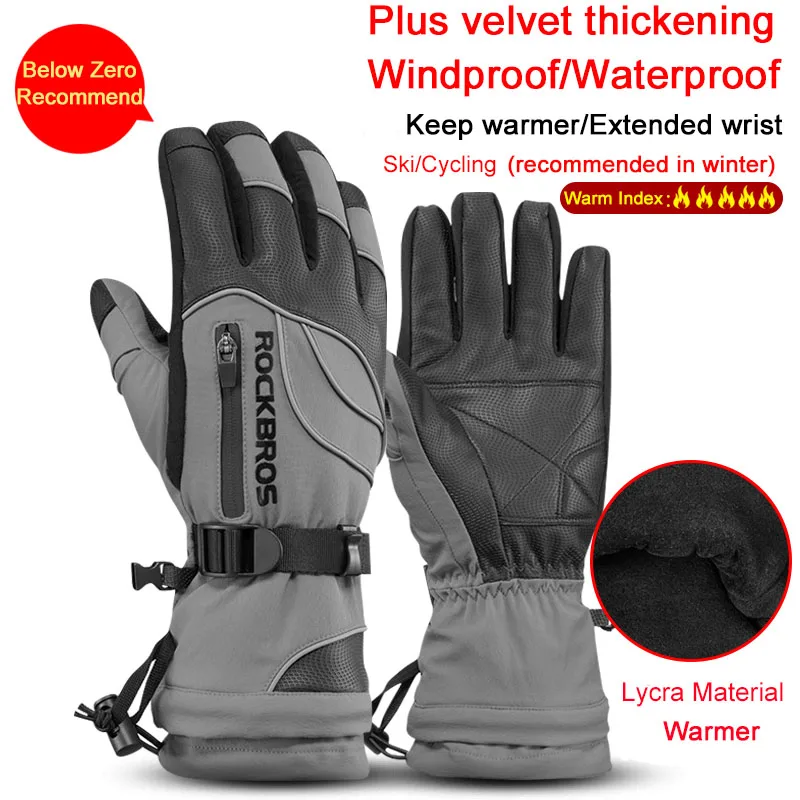 

ROCKBROS official Ski Gloves Motorcycle Waterproof Fleece Thermal Gloves Snowboard Snowmobile Winter Snow Bike Gloves