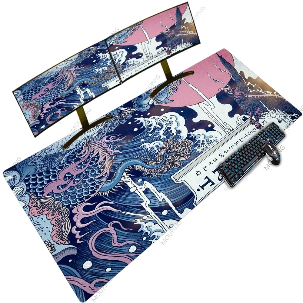 

Waves Bule and White Mouse Pad Funny RGB Carpets with Anime Table Deskmat Gaming Pc Desk Mat 120 LED Night Lamp Game Pads Speed