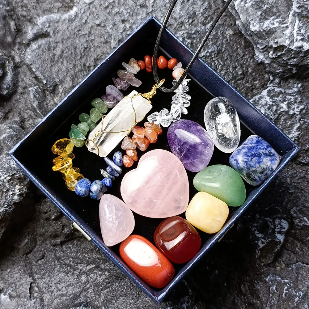 

Natural Crystal Stone Polishing Rock Pendants Combination for Necklace Jewelry Making Decoration Gift Box Children