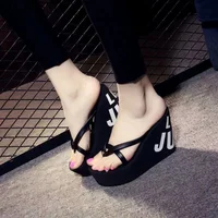 Women's 11 CM/8CM High Heel Letter Print Casual Wedge Slippers Sandals Size 35-43 Women Shoes