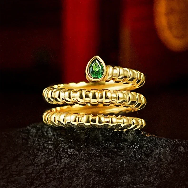 XUYUANFEN Серебряное нефритовое кольцо в стиле ретро со змеей 925 комплект с легкими и