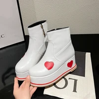 women ankle boots round toe heart platform wedges increased heel zipper sweet mixed fashion sheos casual yellow pink new 2022