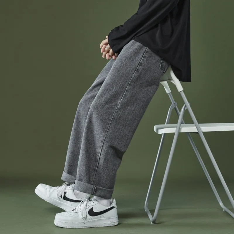 2022 Autumn and Winter New Casual Jeans Men Loose Straight Wide Leg Pants Fashion Trousers Boutique Clothing Simple Style