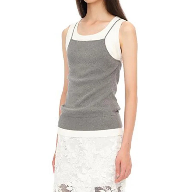 Топ женский трикотажный белый бесшовный из хлопка с круглым вырезом