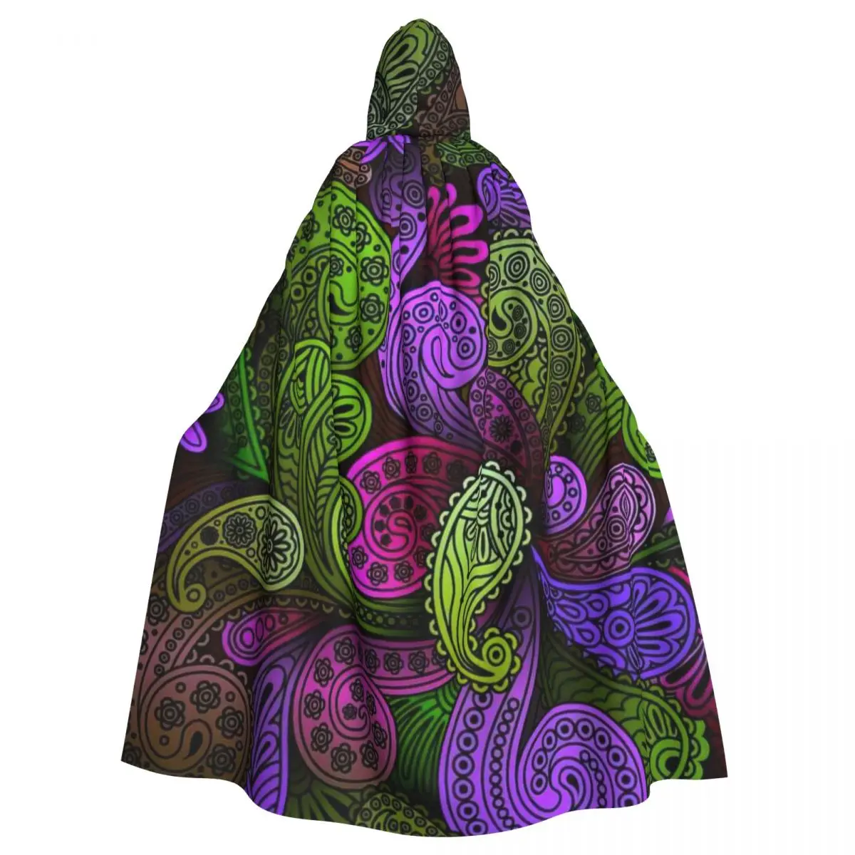 

Paisley Drawing Hooded Cloak Halloween Party Cosplay Woman Men Adult Long Witchcraft Robe Hood