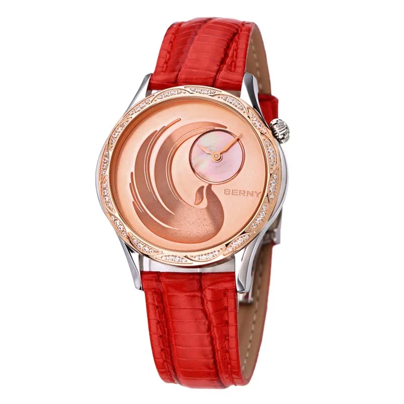 BERNY Women Quartz Japan Miyota Watch Phoenix Clock Top Brand Luxury Diamond Leather Strap Waterproof Ladies Fashion Wristwatch