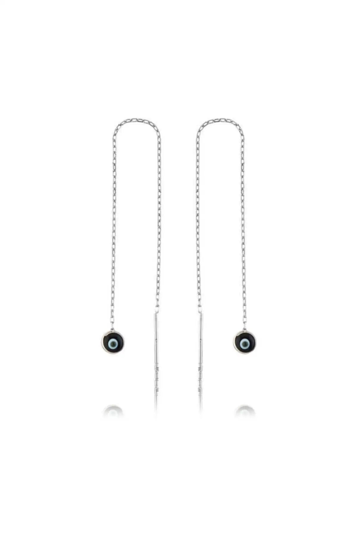 

Silver Chain Black Evil Eye Earrings
