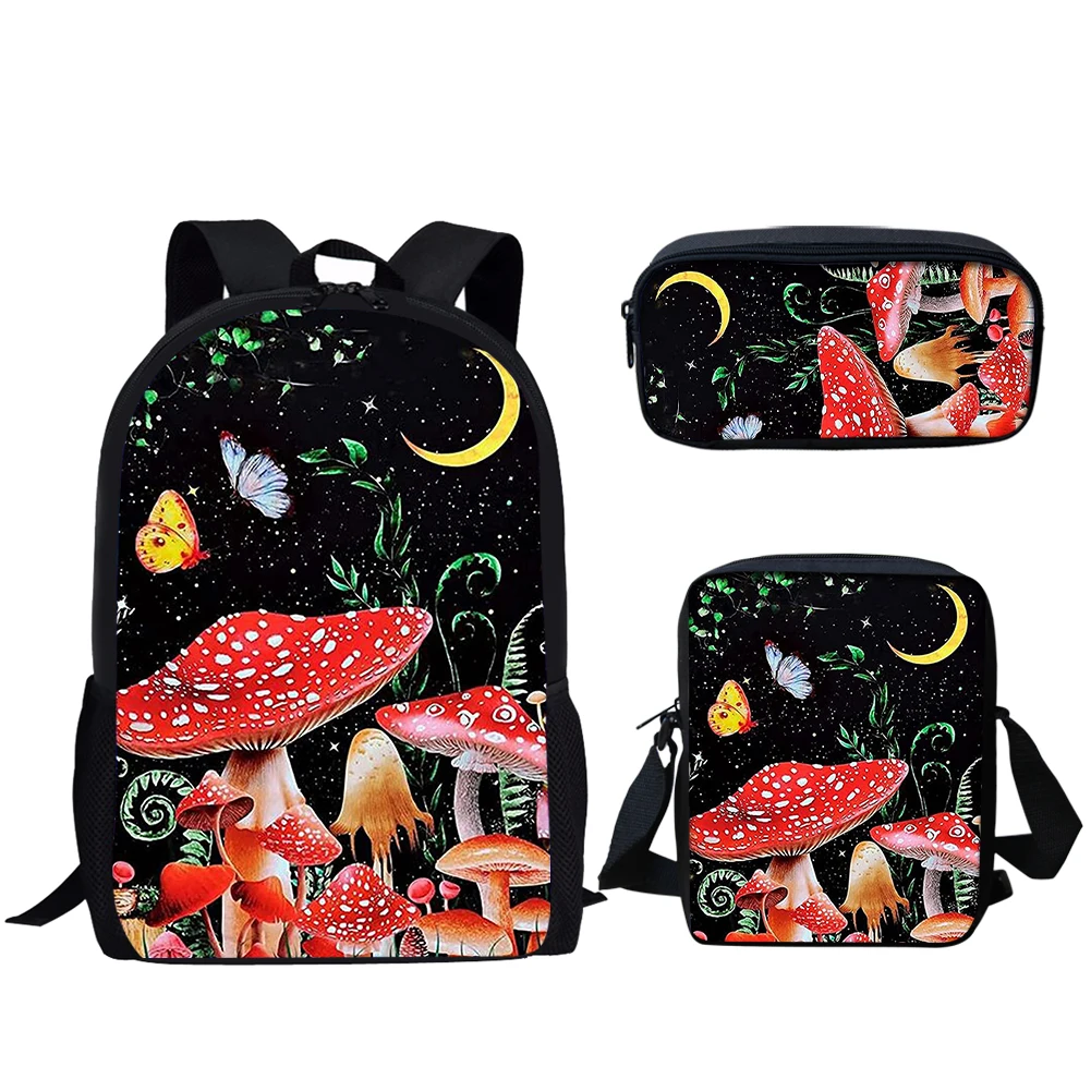 Belidome 3Set School Bags for Teen Girls Cartoon Mushroom Moon Print Casual Backpack for Childrens Bookbags Mochila Escolars