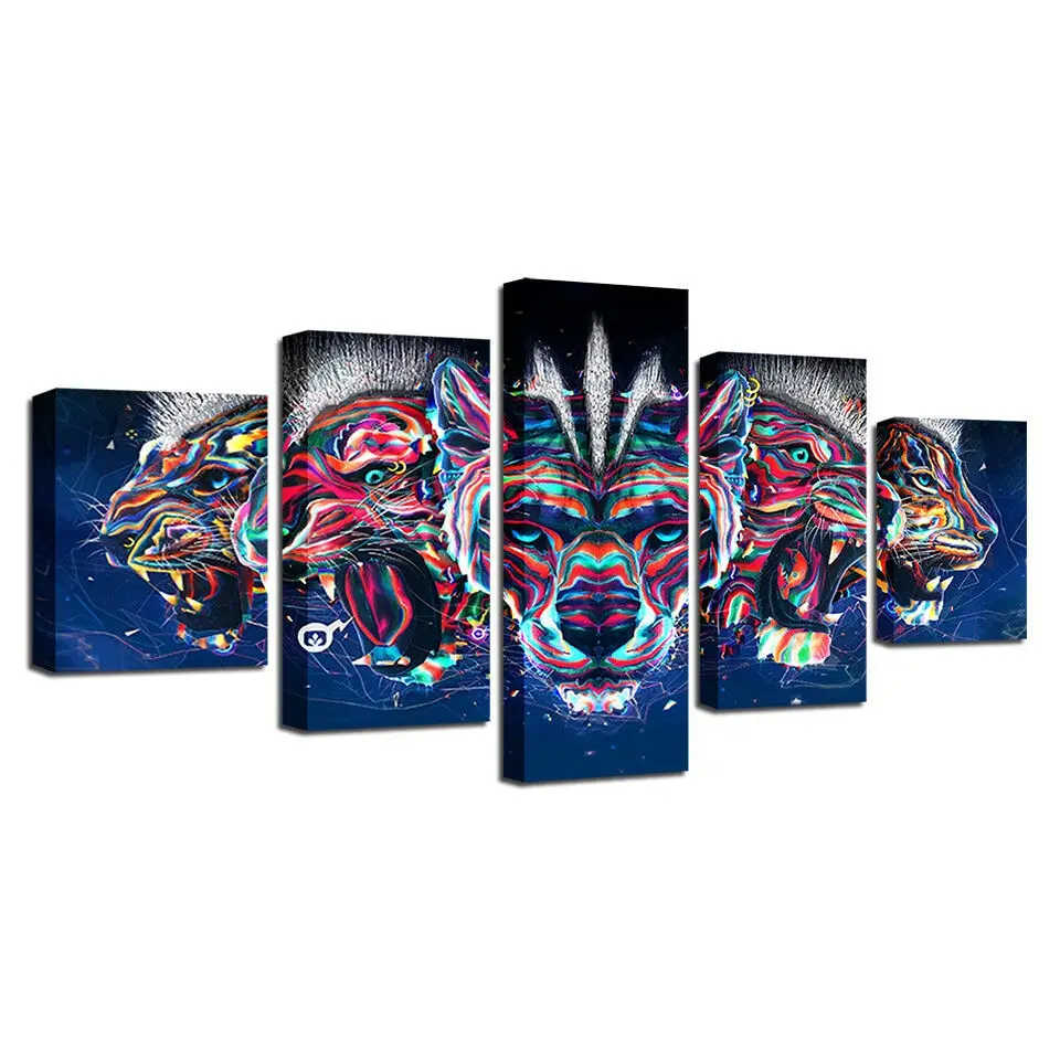 Психоделическая животная голова льва картина 5 панелей холст печать на стене