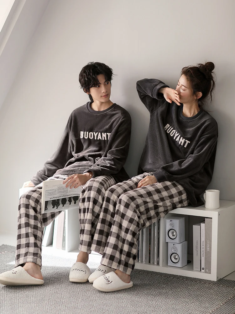 Женские пижамы для пар Yue Nei осенне-зимние из кораллового флиса на утолщенной