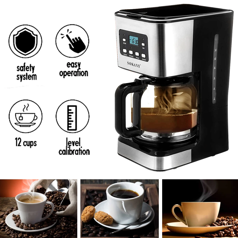 

Coffee Maker 12-cup Anti-drip Coffee Brewer Fully Automatic Espresso Machine with Coffee Pot and Water Level Gauge for Home