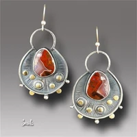 european and american style retro leaves ruby earrings women do old personality temperament earrings flower luxury jewelry