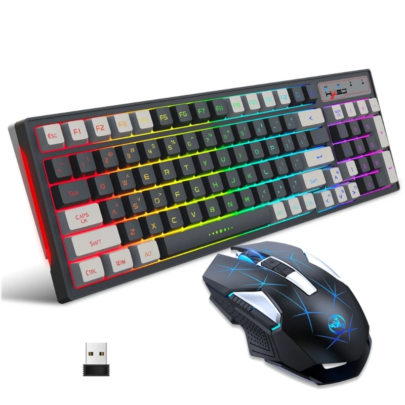 

Wireless 96Key Membrane Keyboard Mechanical RGB Rechargeable 2400DPI Mouse Combo for Game Office Home PC Peripherals