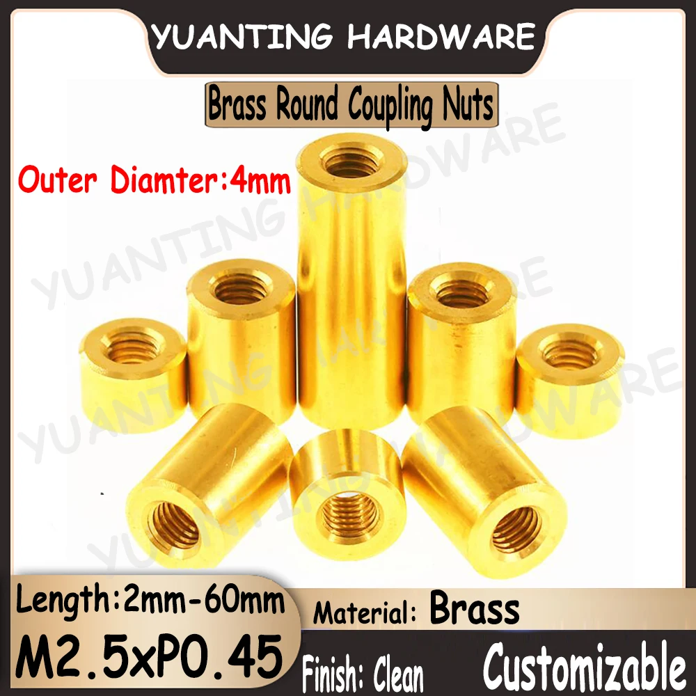 

2Pcs-30Pcs M2.5xP0.45 Brass Extension Thicken Round Joint Coupling Nut Cylindrical Connect Screw Nuts Column Connector Tiny Nuts