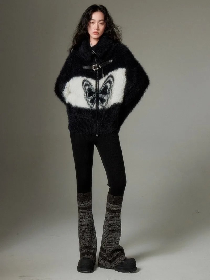 Винтажный кардиган в стиле Харадзюку уличная одежда панк с бабочкой поясом