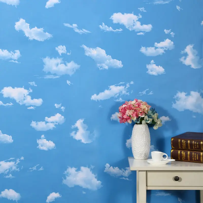 

Vinyl Self Adhesive Waterproof Wallpaper Blue Sky and White Clouds Wall Decor Paper for Living Room Peel and Stick Wall Stickers