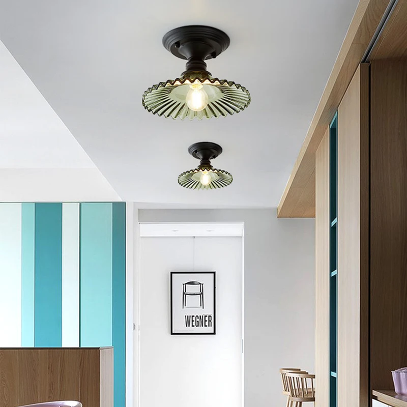 Стеклянный потолочный светильник в стиле ретро стеклянная крышка с одной