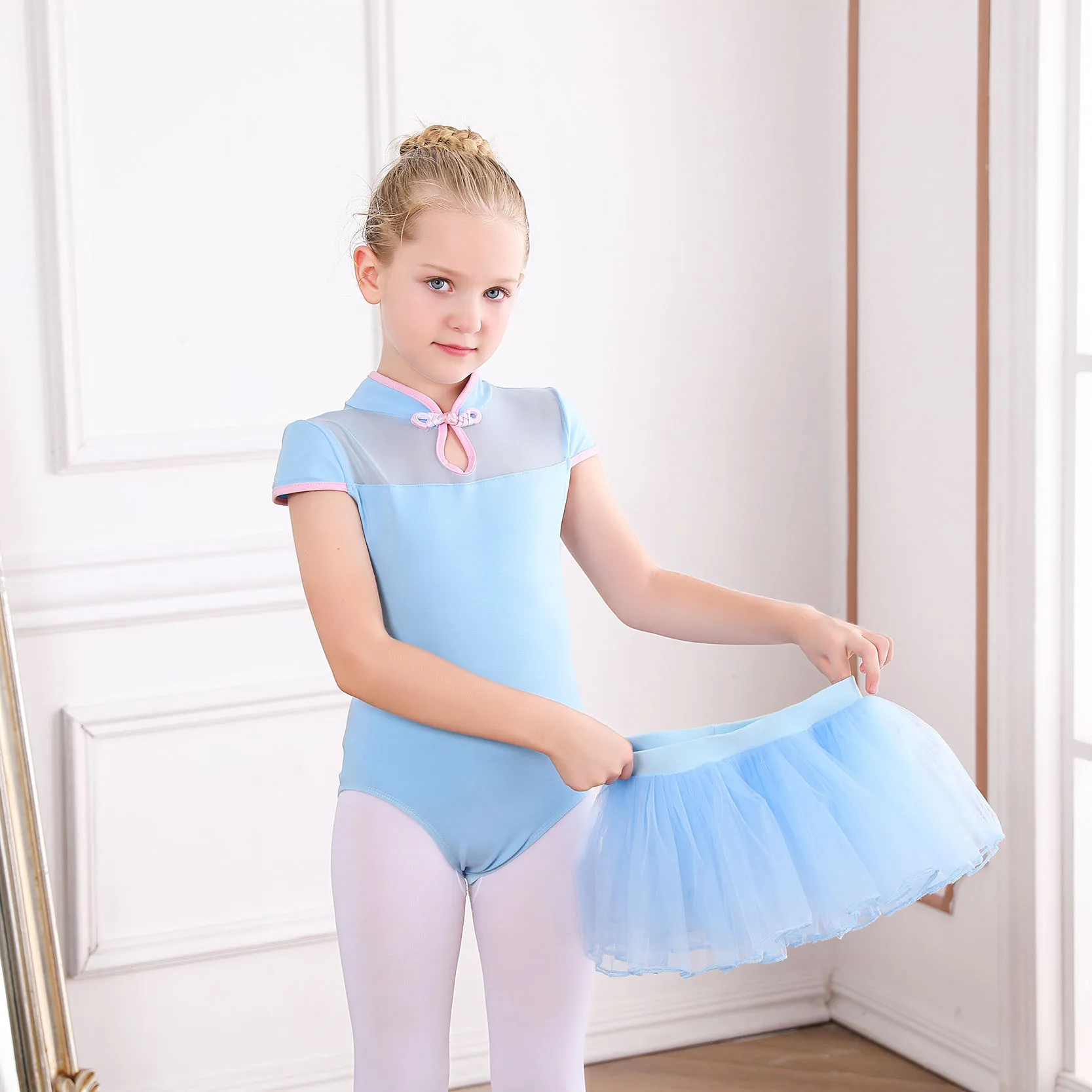 Детский костюм для танцев четырехслойная газовая юбка китайских тренировок по