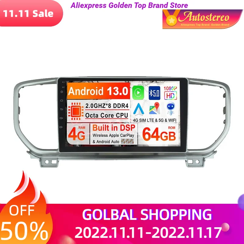 

Автомобильный мультимедийный плеер Carplay, 10 дюймов, Android 13, GPS-навигация для KIA Sportage 2019 2020