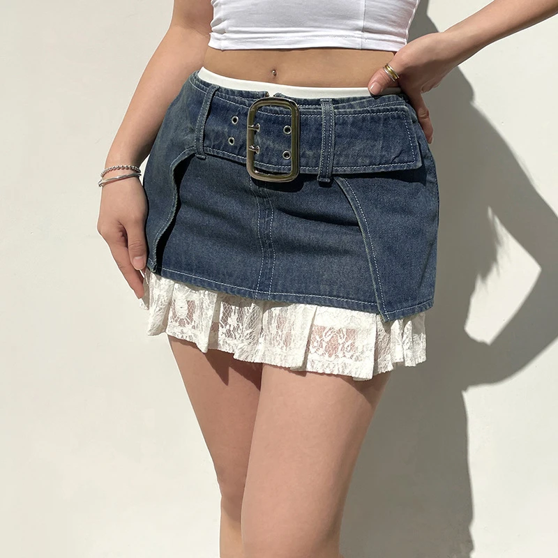 Summer Slim Fashion Sexy Club Low Rise Women Casual Vintage Skinny Mini Skirt Bodycon Washed Denim Pencil Ultra-short Skirts