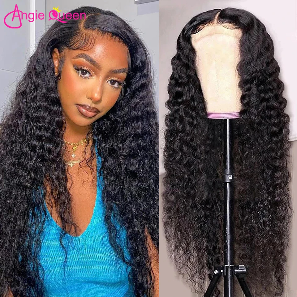 

Angie Queen Deep Wave Hd Frontal Wig Human Hair Brazilian Curly Deep T Part Transpartent Human Hair Wigs For Women Natural Color