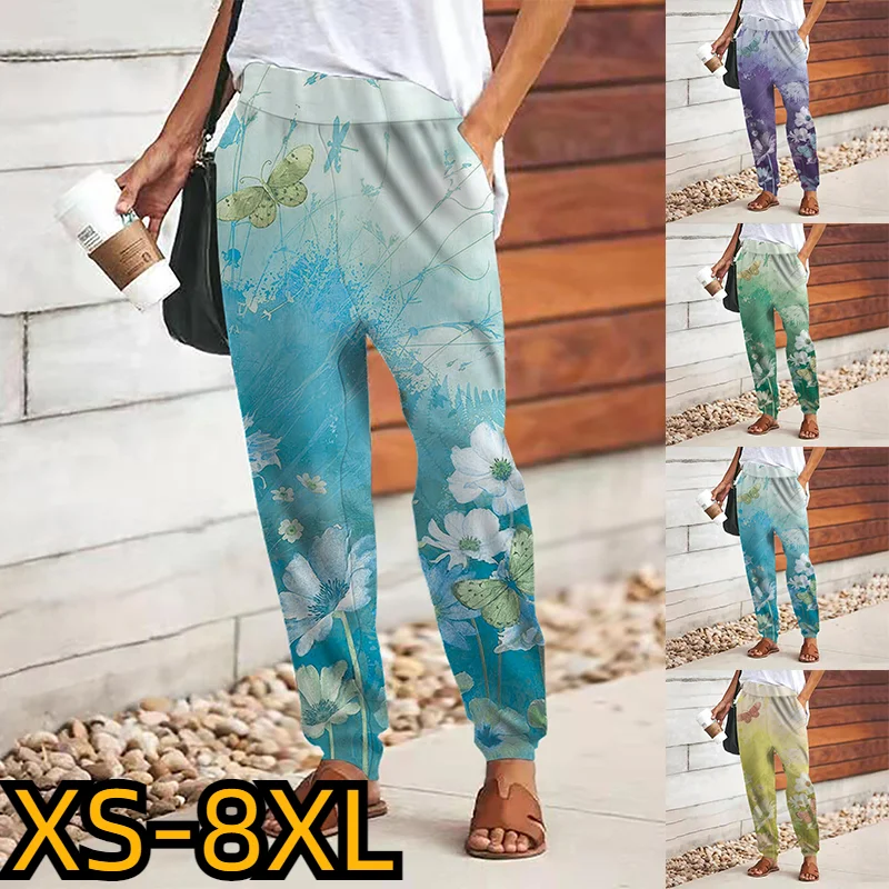 

Женские широкие брюки с принтом, повседневные мешковатые брюки с высокой талией, комфортные брюки полной длины для выходных, 2023