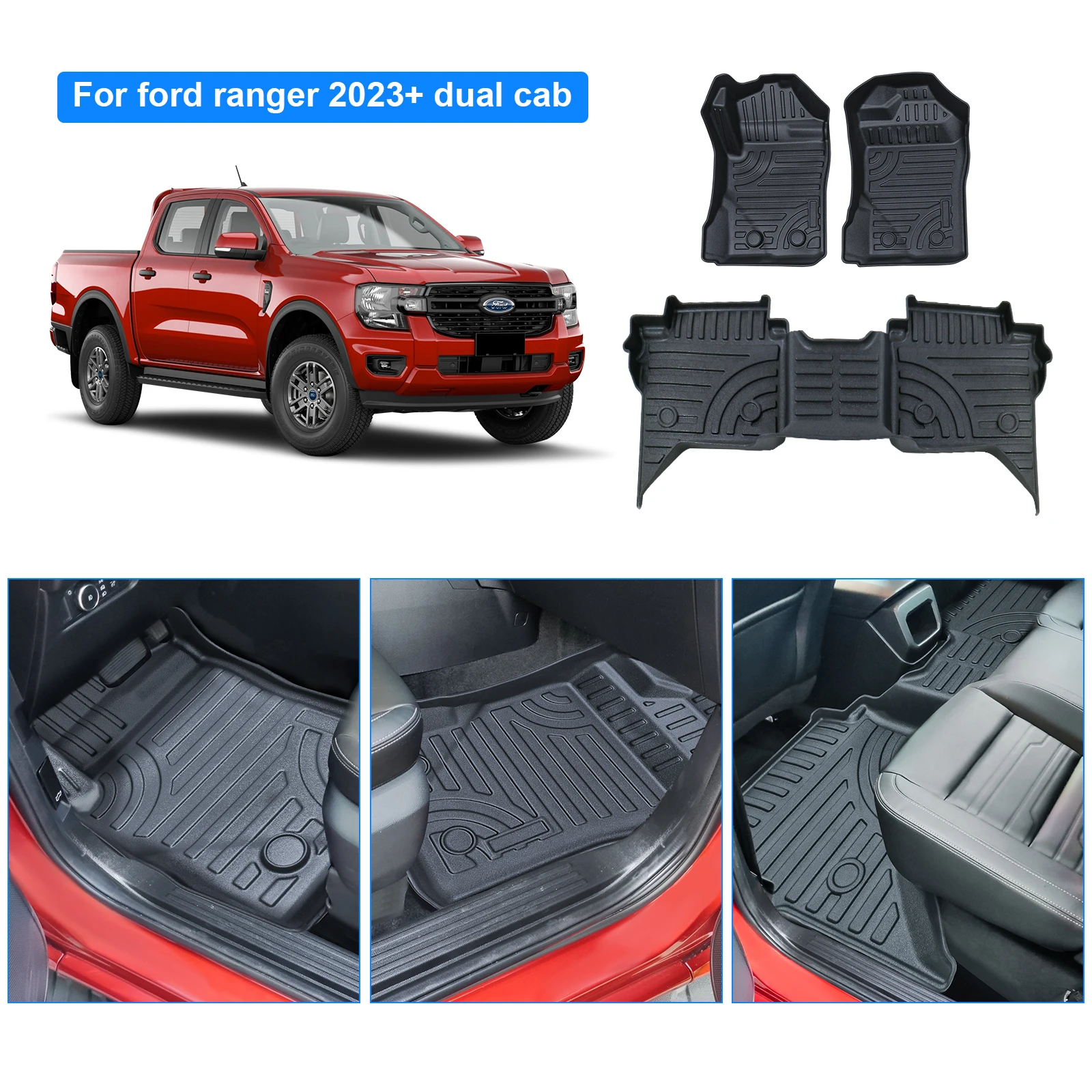 

TPE Floor Mats Door Sill Covered For Ford Ranger 2022 2023 Waterproof Non-slip For Ford Ranger Accessories