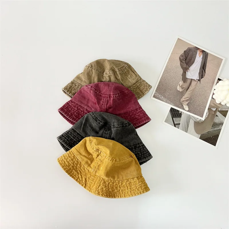 

Kids Bucket Hat Japanese Do Old Retro Children Fisherman Hat Personality Big Edge Sunscreen Baby Pot Cap