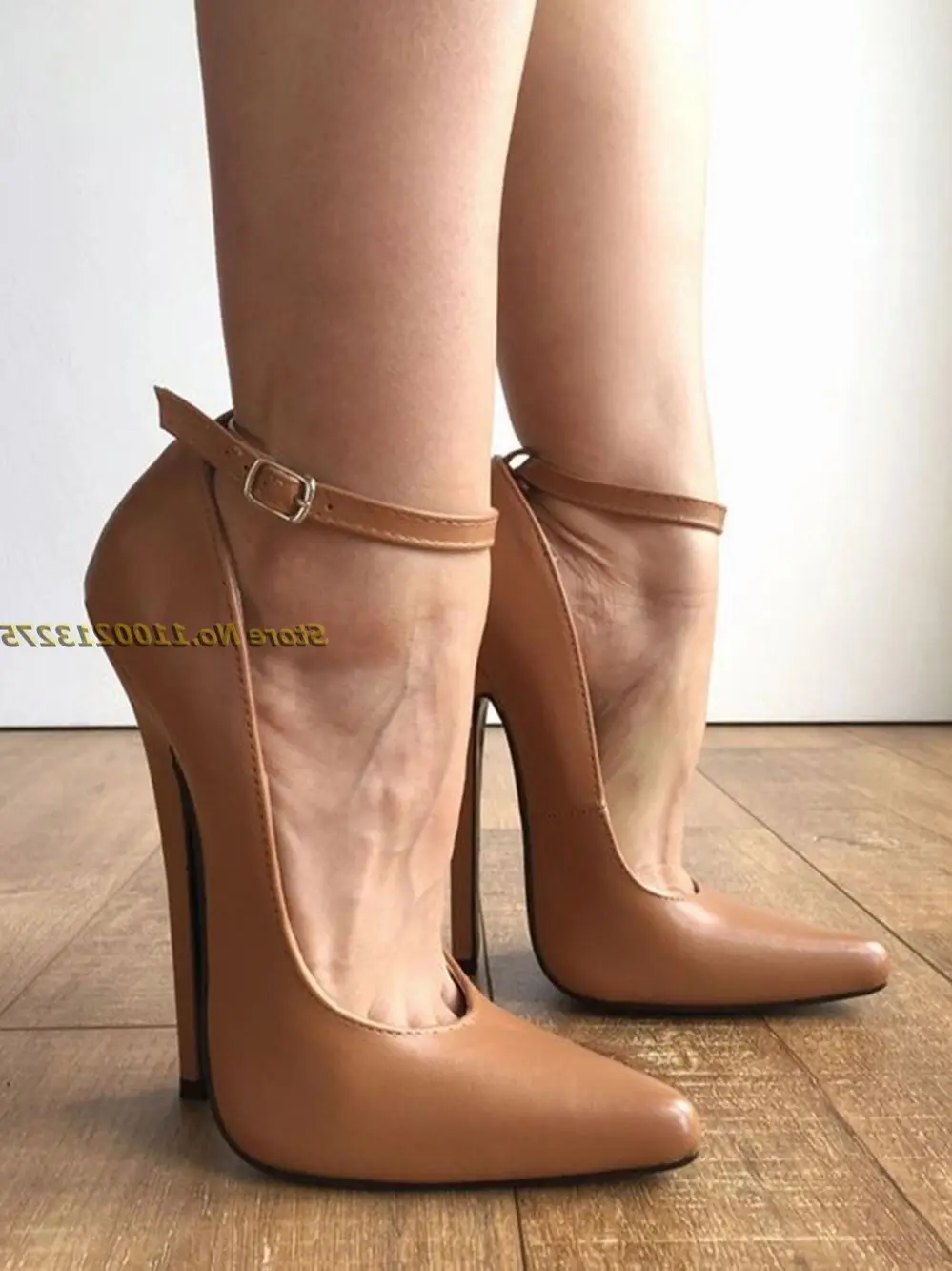 Tan Leather Ankle Strap Pumps Stiletto Super High Heel Pointed Toe Fashion Women Dress Shoes Solid Nude White High Heel Pumps