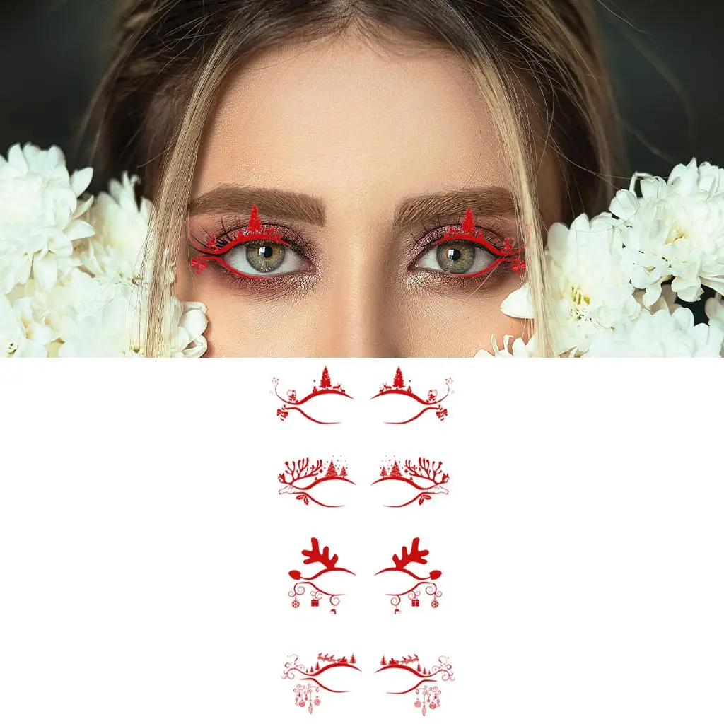 

4 пары наклейка для подводки глаз, самостоятельная, водонепроницаемая, многоразовая, полосатые наклейки для рождественского макияжа глаз/маскарада/женщин