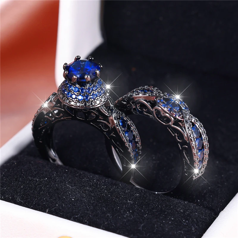 Роскошный женский комплект обручальных колец с голубым цирконом милые черные и