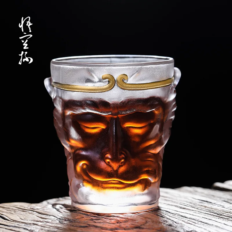 

*Chinese Style Sun Wukong Shaped Design Lead-free Whiskey Glass Cup Home Drinkware Tea Glass Mug