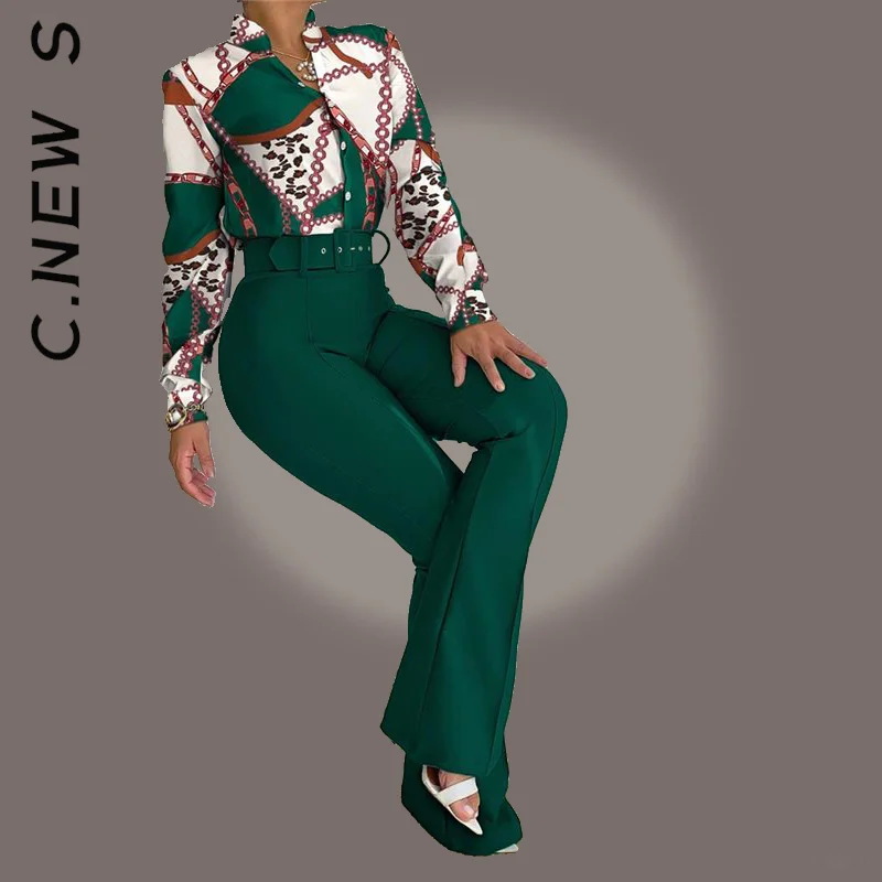

C.New S Women Set Fashion Long Women's Pants Elegant Long Pants Sportswear High Waist 2 Piece Set Sexy Ladies Female Women Suit